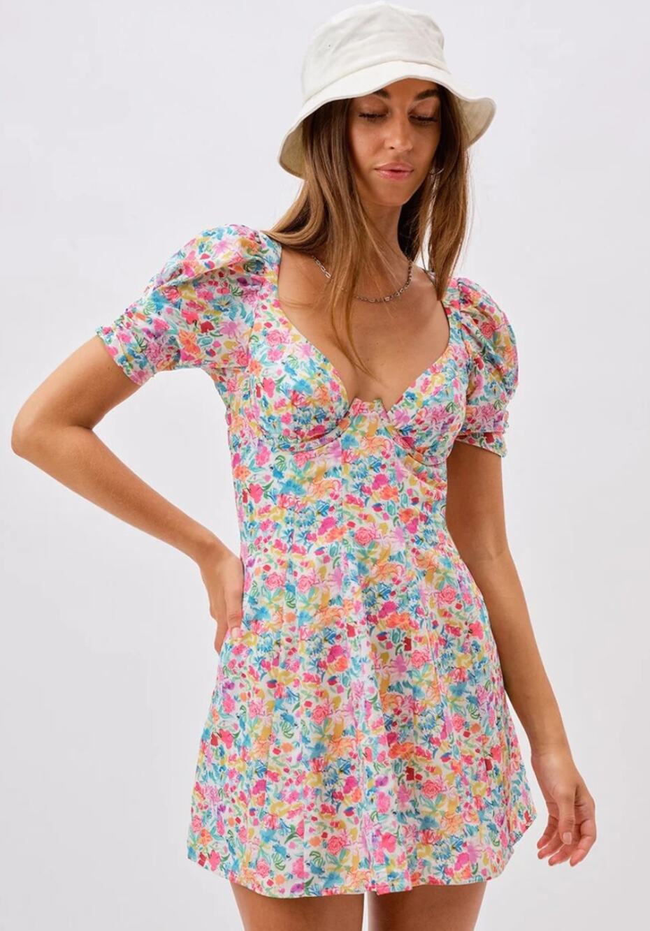For Love and Lemons Claude Mini Dress - Aqua Multi